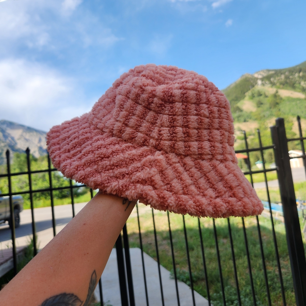 Cozy Pink Textured Bucket Hat